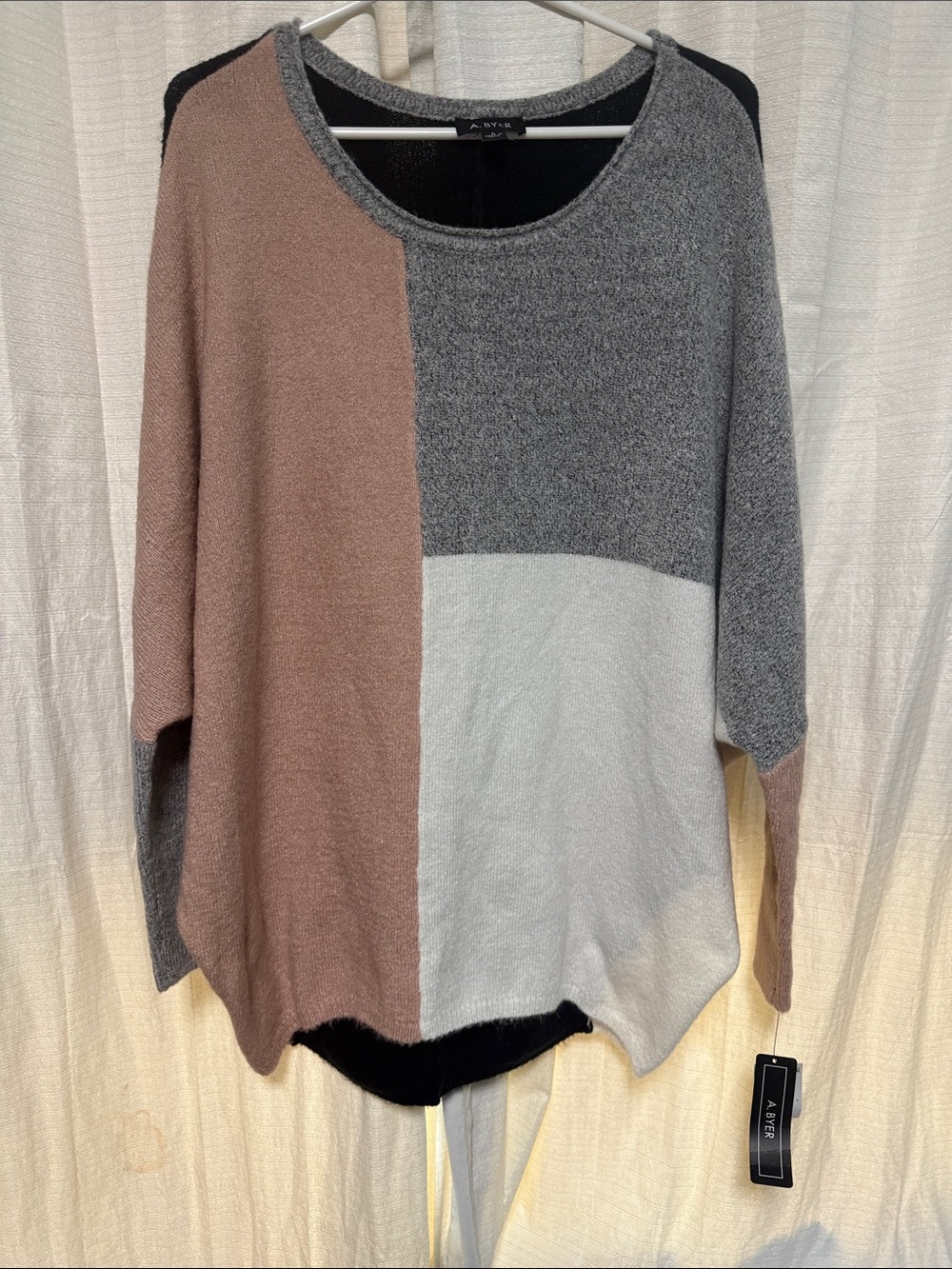 A. Byer Colorblock Scoopneck Sweater - Taupe, Gray & White